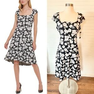 Tommy Hilfiger Floral Knit Square Neck Retro Flare Dress NWT Size 8 or 16